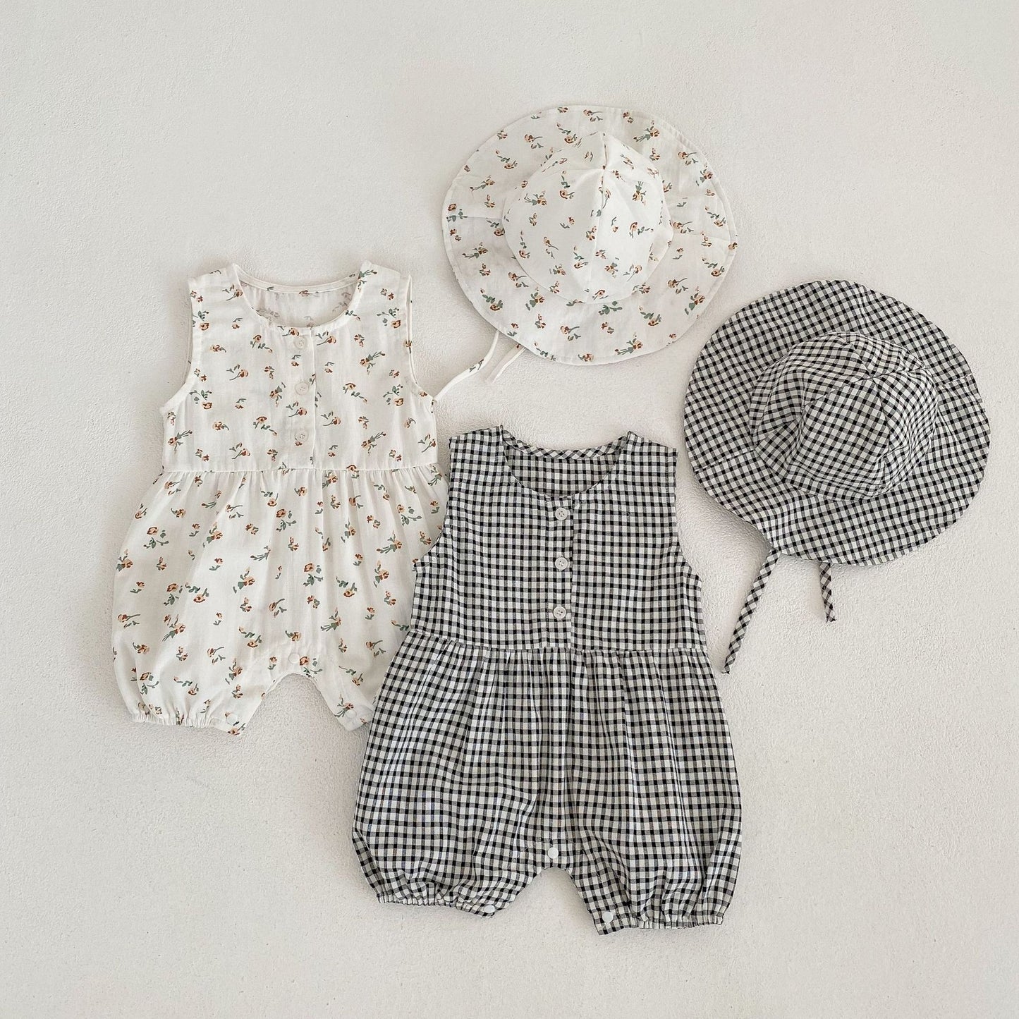 【BABY】夏新作 ノースリーブフラワー、チェックオールインワンSK062905