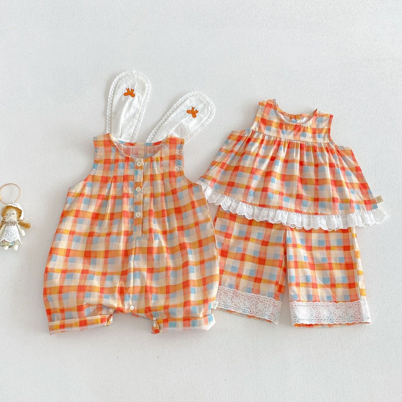 【BABY&KID】夏新作カラフルチェックセットアップ、サロペットSK106105