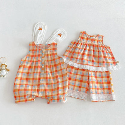 【BABY&KID】夏新作カラフルチェックセットアップ、サロペットSK106105