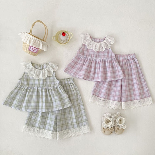 【BABY&KID】夏新作フリル襟チェックセットアップSK106406