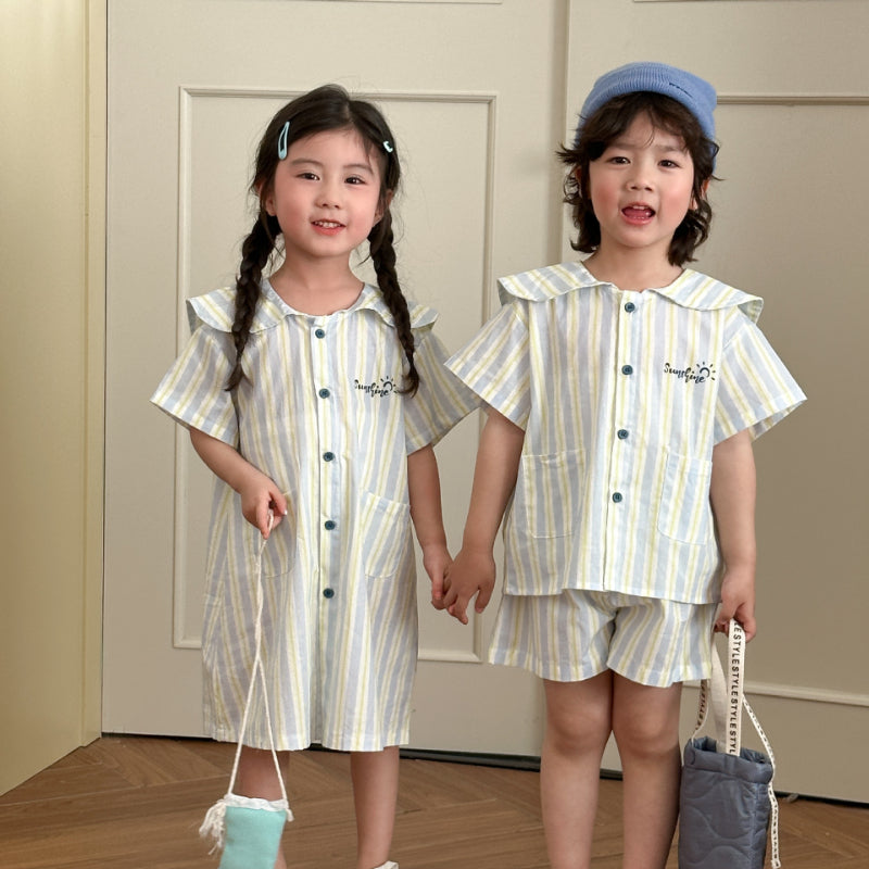 【BABY&KID】夏新作 ポケット付きストライプワンピース、セットアップSK072108