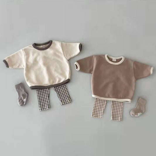 【BABY&KID】バイカラートレーナー&チェック柄ボトムスSK020921