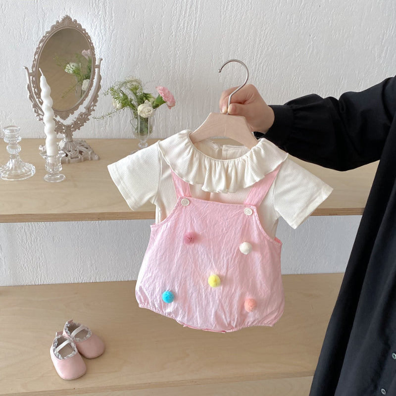 【BABY】夏新作 ピンクサロペット＆トップスセットSK082603