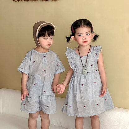 【BABY&KID】夏新作ブルーホワイトストライプセットアップ、ワンピースSK104723
