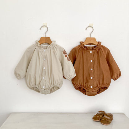 【BABY】フリル襟コーデュロイ刺繍ロンパースSK100120