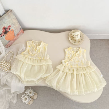 【BABY&KID】夏新作チャイナボタンチュールバルーンロンパース、ワンピースSK106407