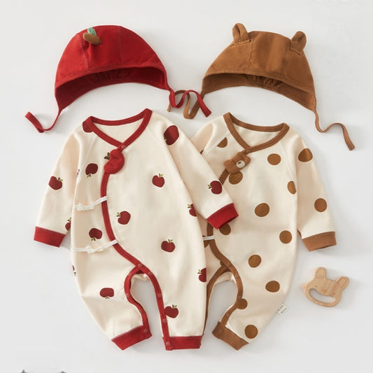 【BABY】北欧風りんご、ドット柄カバーオール＆帽子SK102612