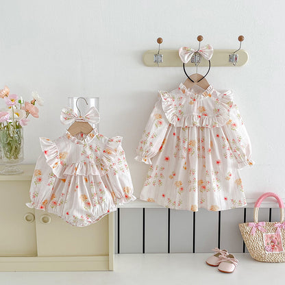 【姉妹服】カラフル花柄ロンパース、ワンピースSK101138