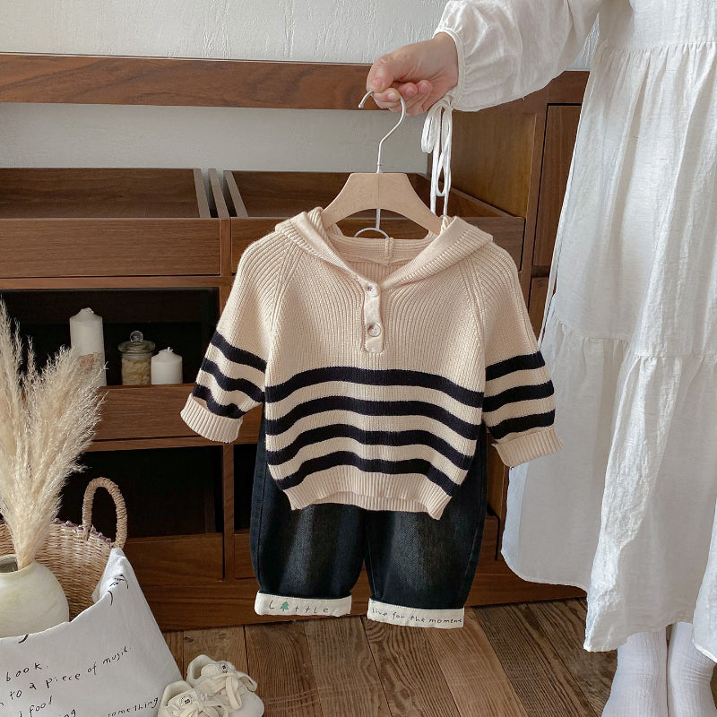 【BABY】ボーダーフーディーニット、デニムパンツSK101433