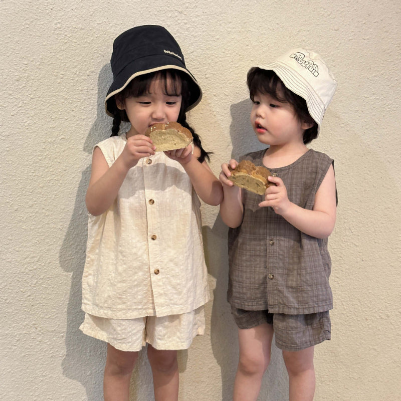 【BABY＆KID】夏新作 ノースリーブ無地セットアップ SK063003