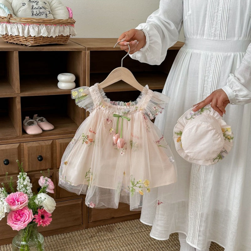 【BABY】夏新作レース刺繍フラワーワンピース＆帽子SK106518