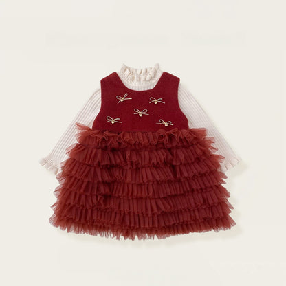 【BABY&KID】冬新作 立体リボンチュールワンピース＆フリルニットSK102426