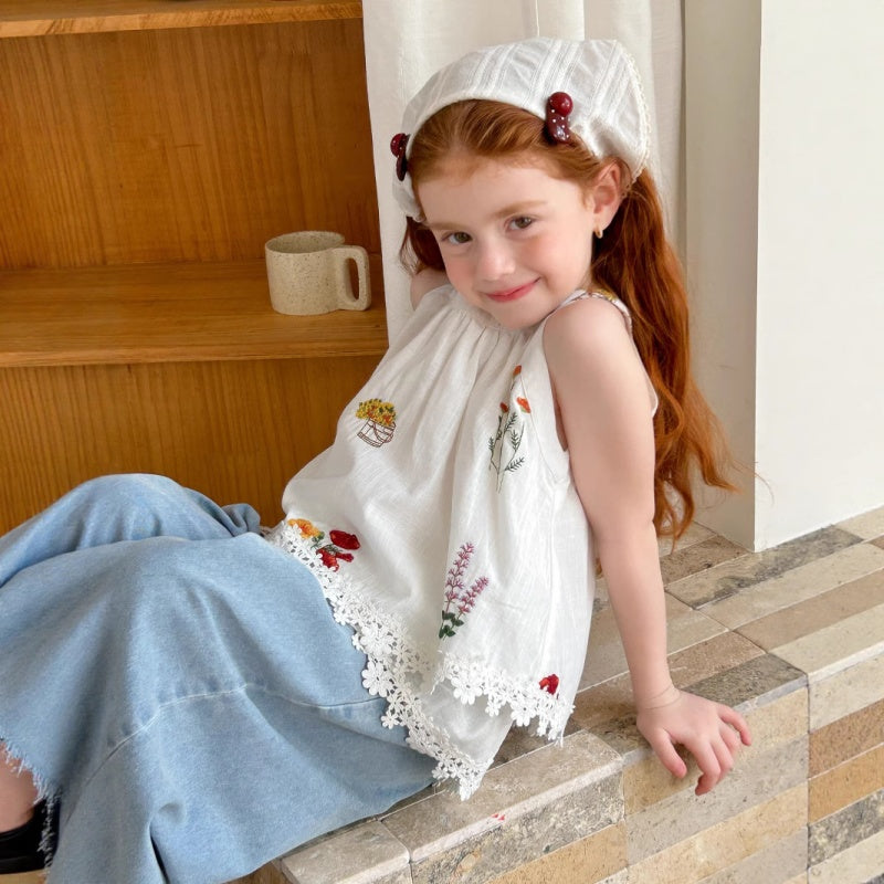 【BABY&KID】夏新作 刺繍ホルターネックタンクトップSK082319
