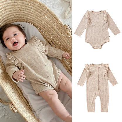 【BABY】北欧風無地フリルロンパース、カバーオールSK101313