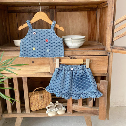 【BABY&KID】夏新作 ハートデニムセットアップSK081527