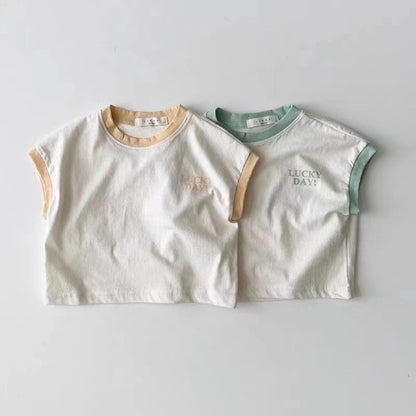 【BABY】夏新作 カラー切り替え英字プリントシャツSK071523