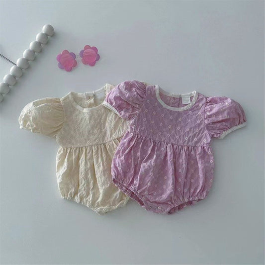 【BABY】夏新作 パフスリーブ刺繍ロンパースSK090312