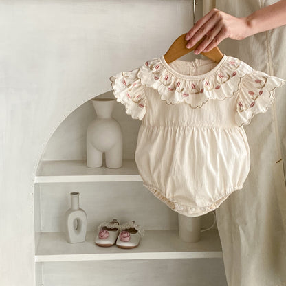 【BABY】夏新作 オールコットン刺繍花襟ロンパースSK062310