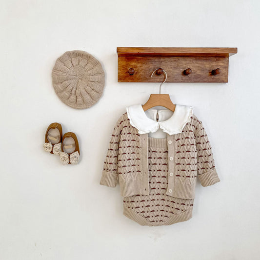 【BABY】ダイヤ柄ニットカーディガン、ロンパースSK102514