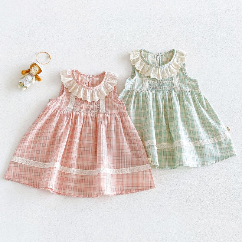 【BABY&KID】夏新作レース襟チェックワンピースSK106110