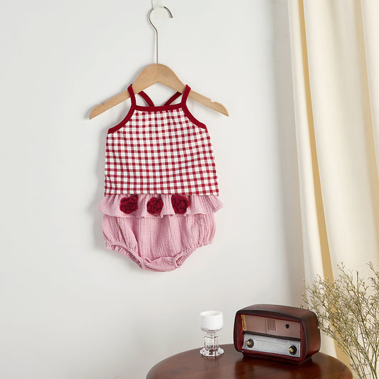 【BABY】夏新作 チェック柄タンクトップ＆花柄ショートパンツSK072308