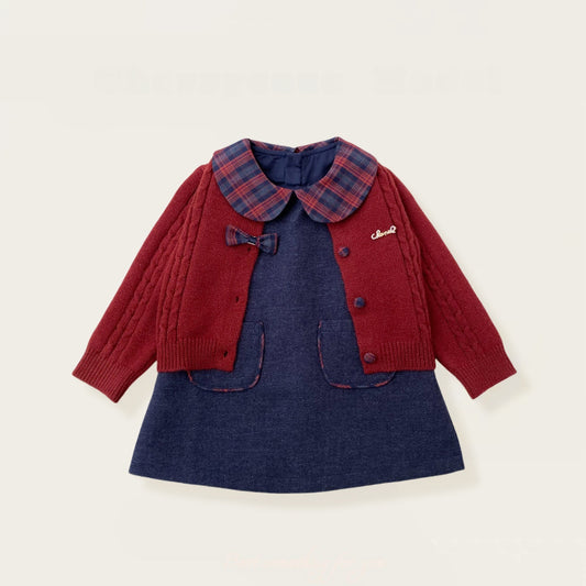 【BABY&KID】リボンニットカーディガン＆ジャンパースカートSK102425