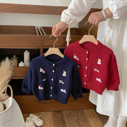 【BABY】いぬ刺繍ニットカーデSK101426