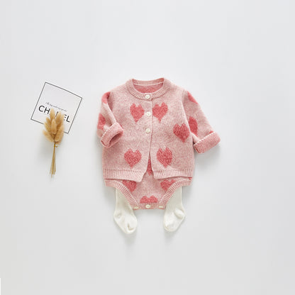 【BABY】ハートサロペットロンパース、カーディガンSK101534