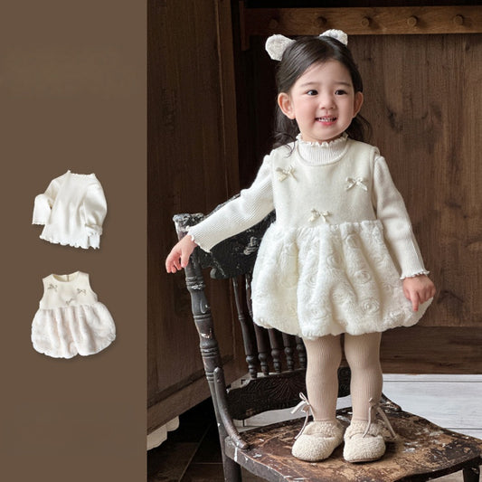 【BABY&KID】冬新作韓国風蝶結びジャンパースカートSK103134