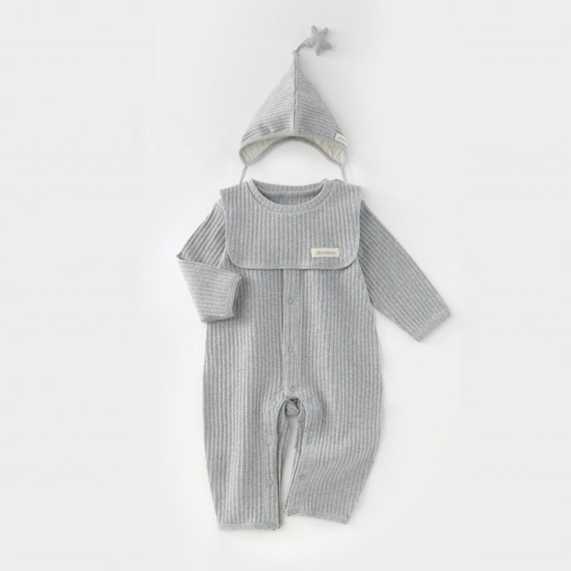 【BABY】韓国風シンプルくまロンパース＆スタイ、星柄帽子SK107526