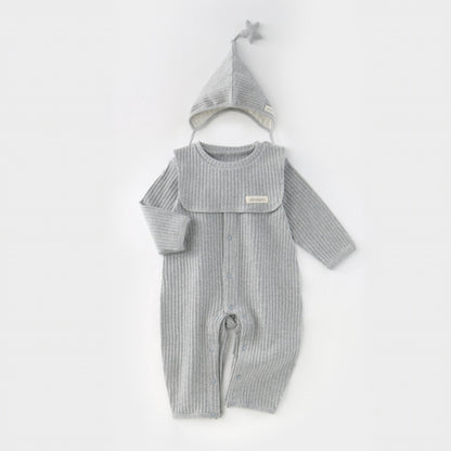 【BABY】韓国風シンプルくまロンパース＆スタイ、星柄帽子SK107526