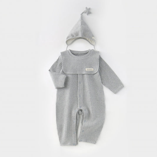 [BABY] Korean-style simple bear romper & bib, star-patterned hat SK107526