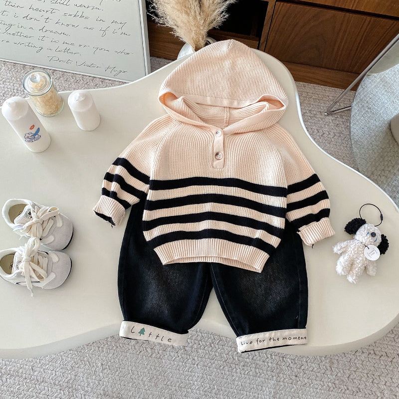 【BABY】ボーダーフーディーニット、デニムパンツSK101433