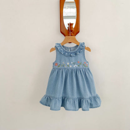 【BABY&KID】夏新作 デニム刺繍ワンピースSK080109