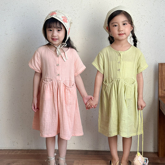 【BABY&KID】夏新作 ポケット付きコットンワンピースSK072106