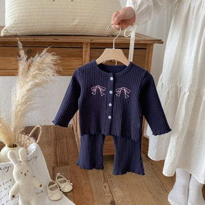 【BABY&KID】無地刺繍蝶結びリブセットアップSK092431