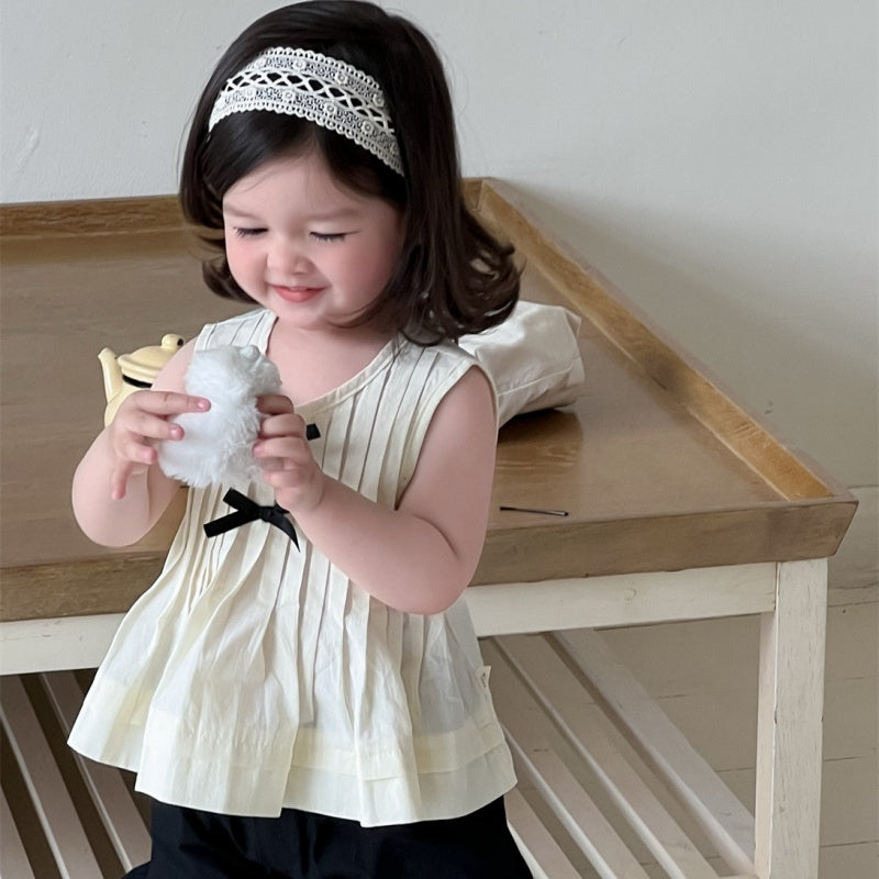 【BABY】夏新作 ダブル蝶結びブラウス、フリルショートパンツSK092219