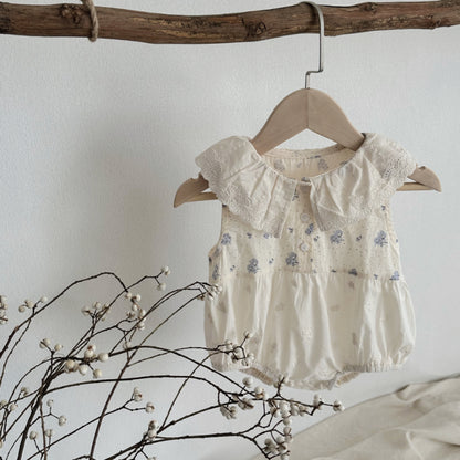 【BABY】夏新作 花柄刺繍フラワーロンパースSK081704