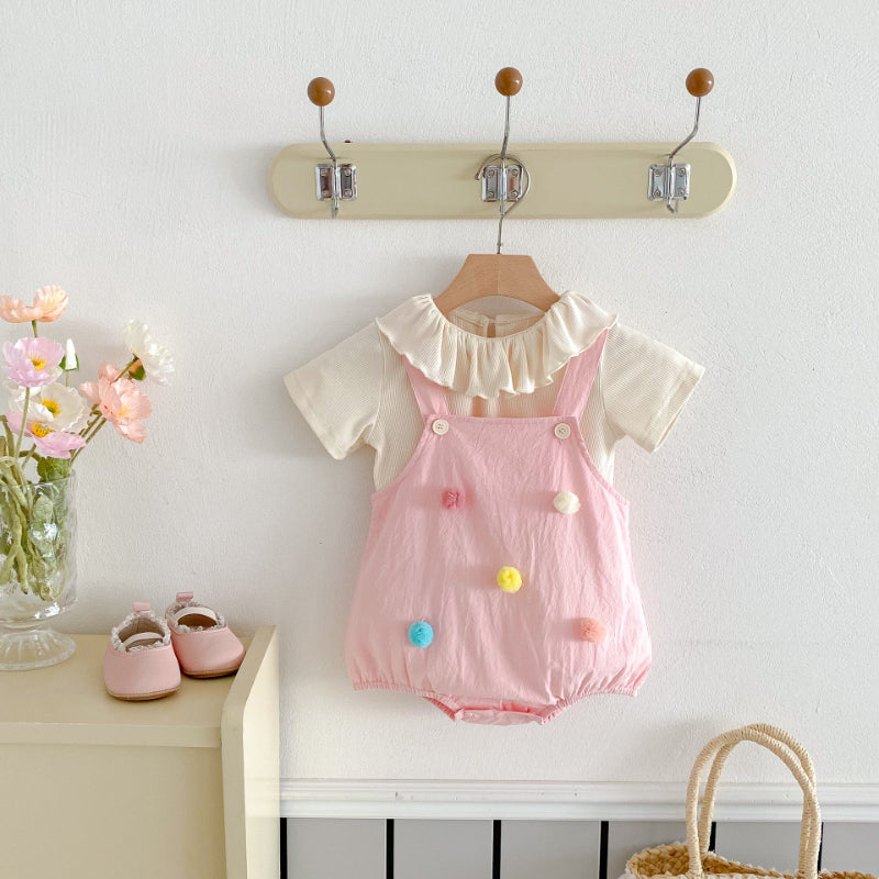 【BABY】夏新作 ピンクサロペット＆トップスセットSK082603