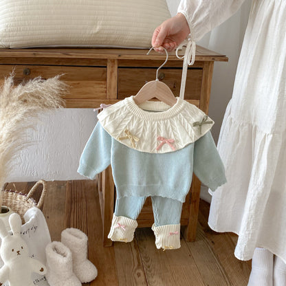 【BABY】キャンディカラー蝶結びニットセットアップSK092409