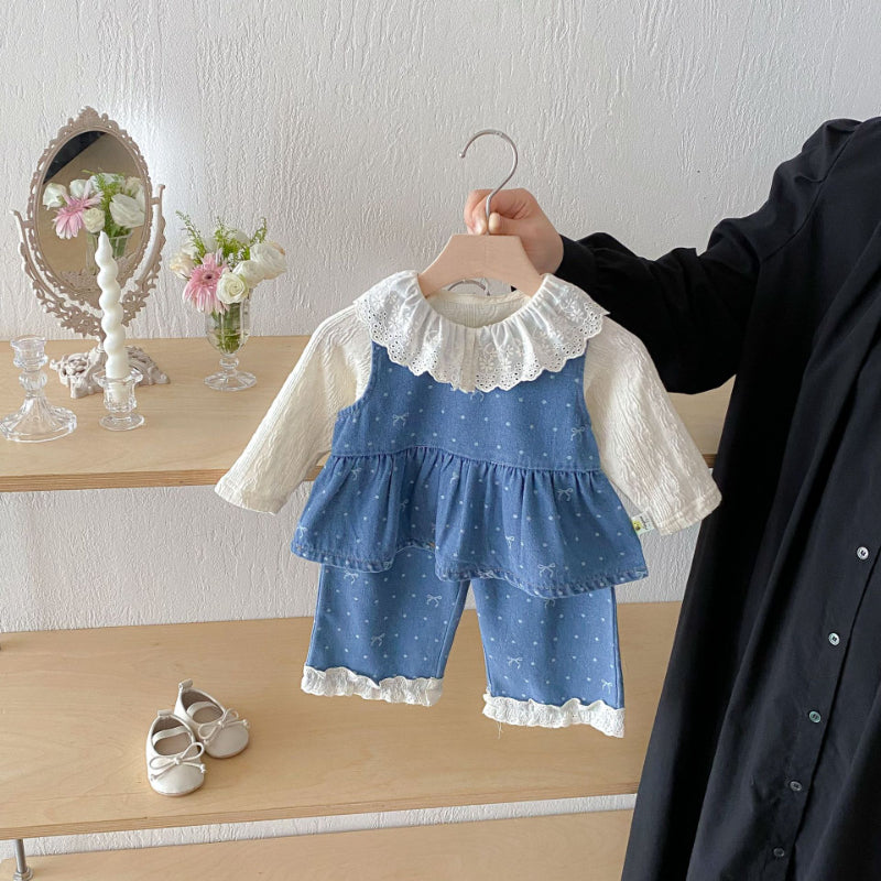 【BABY&KID】蝶結びプリントセットアップ、レース襟カーディガンSK092324