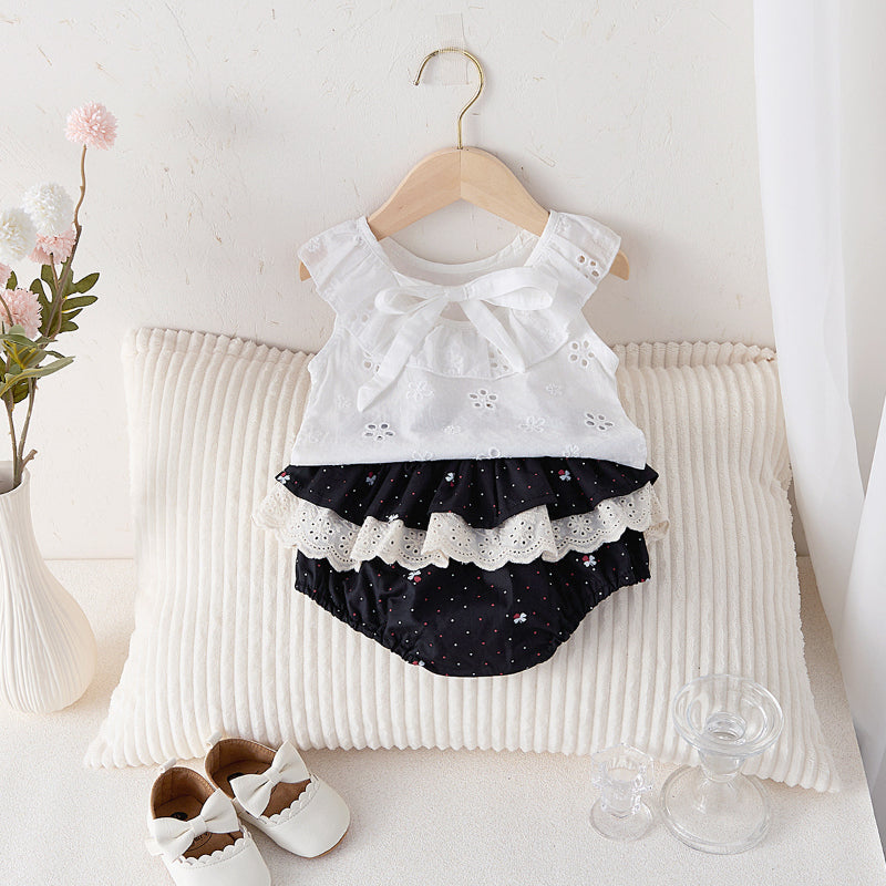 【BABY】夏新作 蝶結びベスト風ノースリーブセットアップSK082606