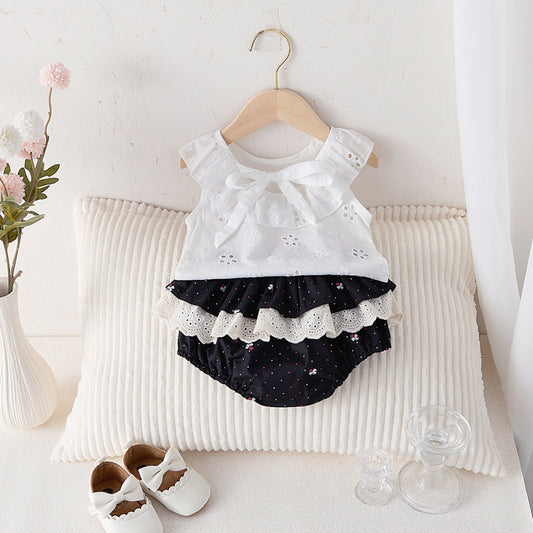 【BABY】夏新作 蝶結びベスト風ノースリーブセットアップSK082606
