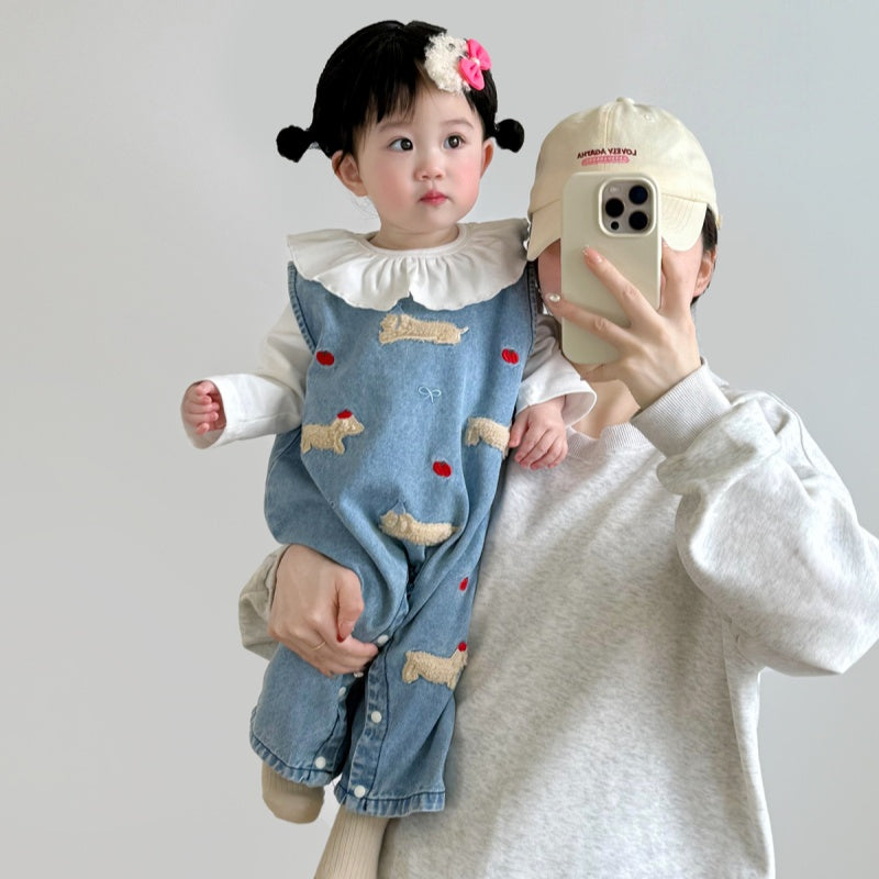 【BABY】りんご&犬柄デニムサロペット、うさぎ刺繍TシャツSK100536