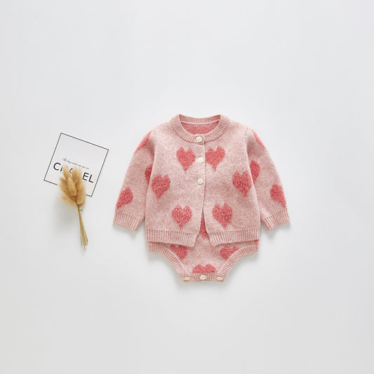 【BABY】ハートサロペットロンパース、カーディガンSK101534