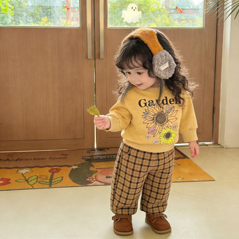 【BABY&KID】ひまわりプリントスウェット、ウール調ストレートパンツSK104015