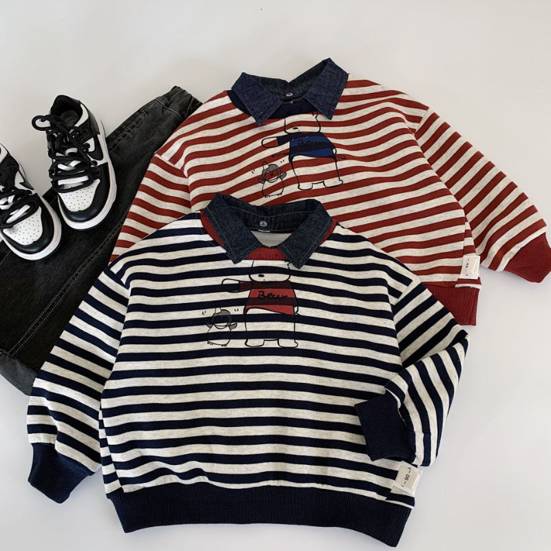 【BABY&KID】着脱可能デニム襟クマ柄スウェットSK100527