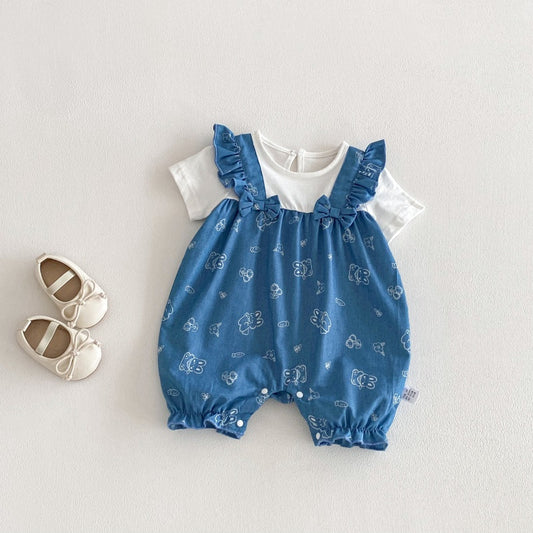 【BABY】夏新作デニム風プリント切替カバーオールSK104614