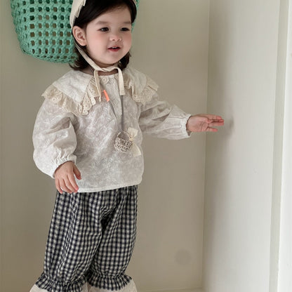 【BABY】フリル襟ブラウス、レースチェックパンツSK100833