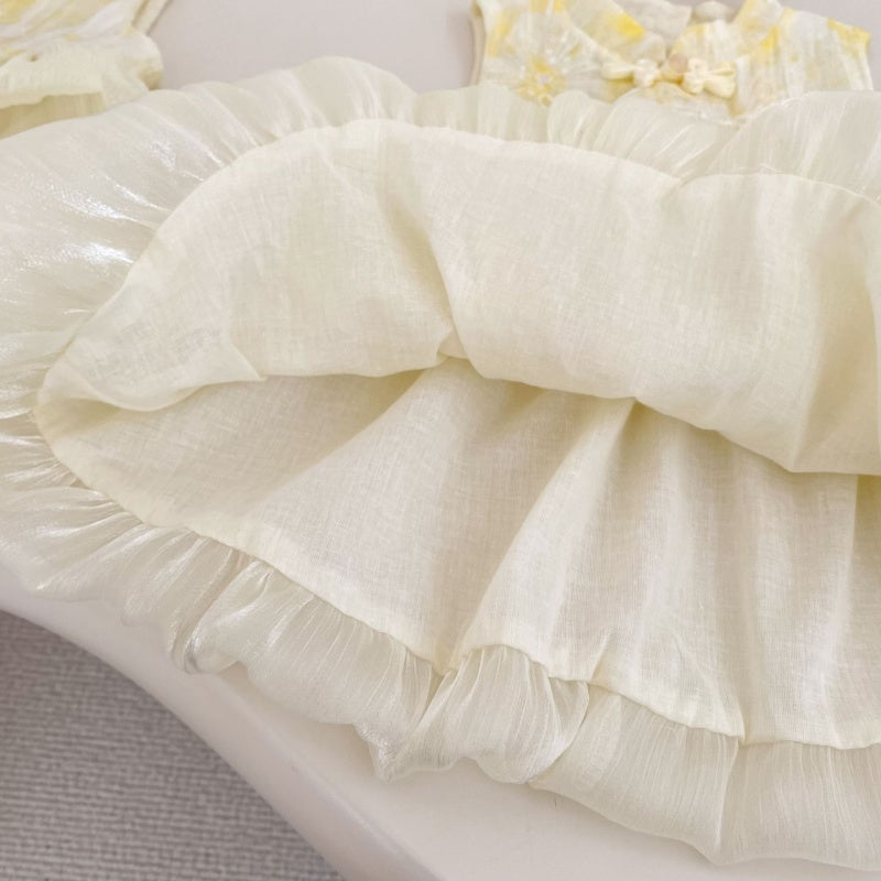 【BABY&KID】夏新作チャイナボタンチュールバルーンロンパース、ワンピースSK106407
